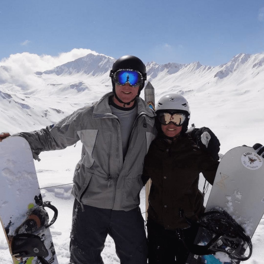 Picture of personal trainer and online coach Rhys Brooks snowboarding. World class personal training and online personal training, Sydney, Australia