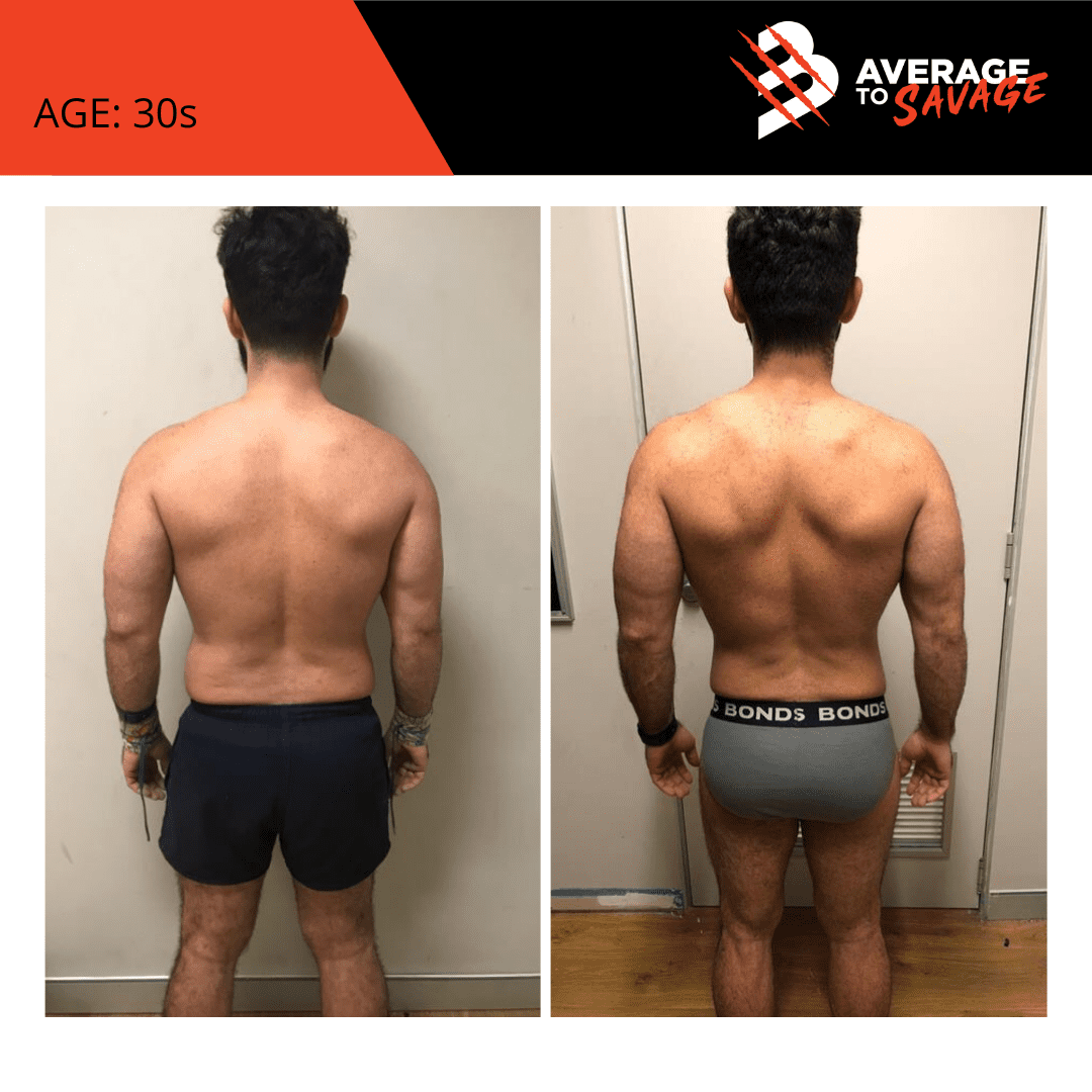 Body transformation picture of personal training client teto's front. Teto was trained by personal trainer Rhys Brooks at Fitness First, Bond St Sydney