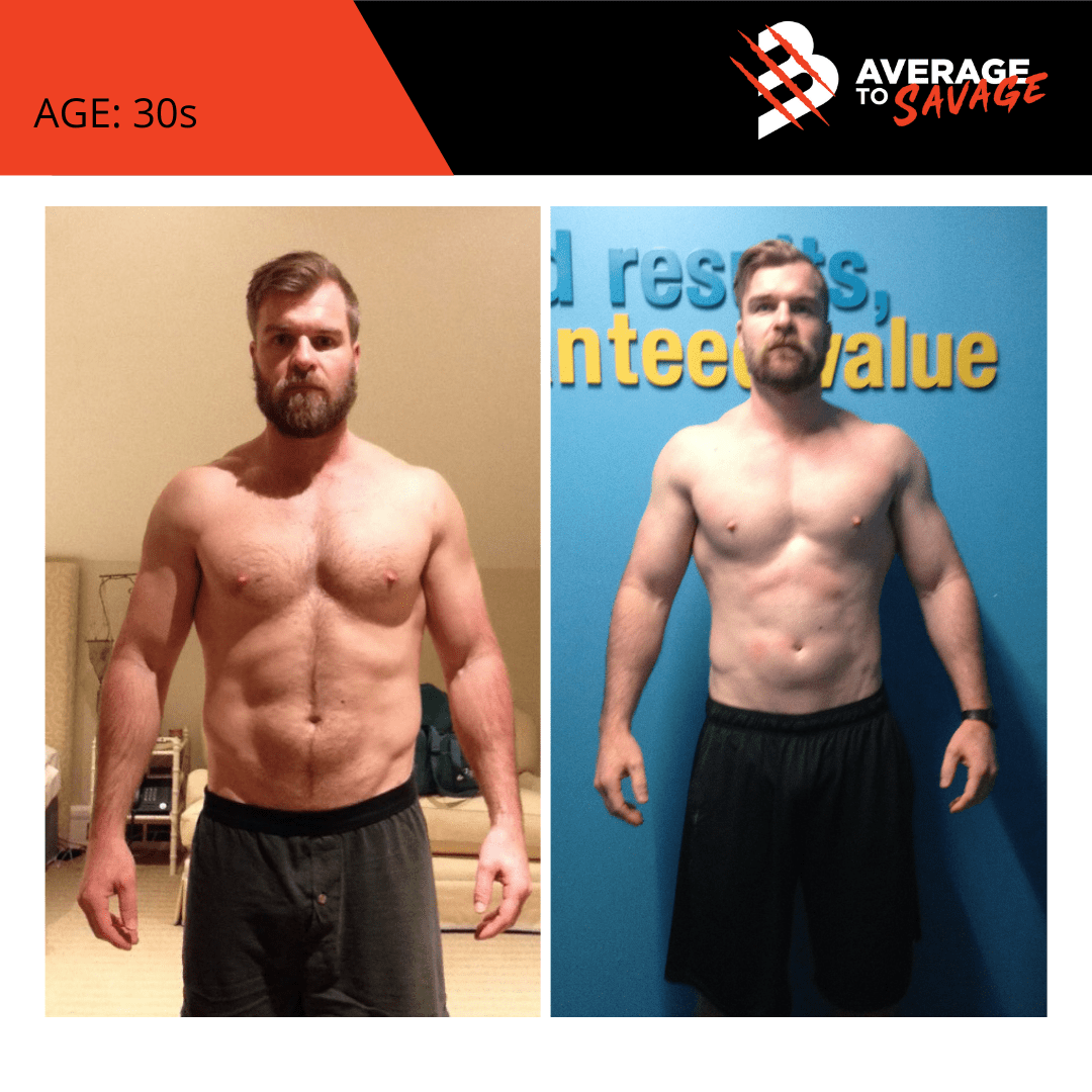 Body transformation picture of personal training client David's front. David was trained by personal trainer Rhys Brooks at Fitness First, Bond St Sydney