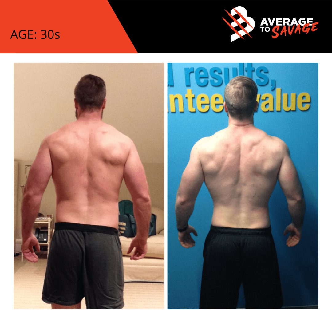 Body transformation picture of personal training client David R's back. David was trained by personal trainer Rhys Brooks at Fitness First, Bond St Sydney