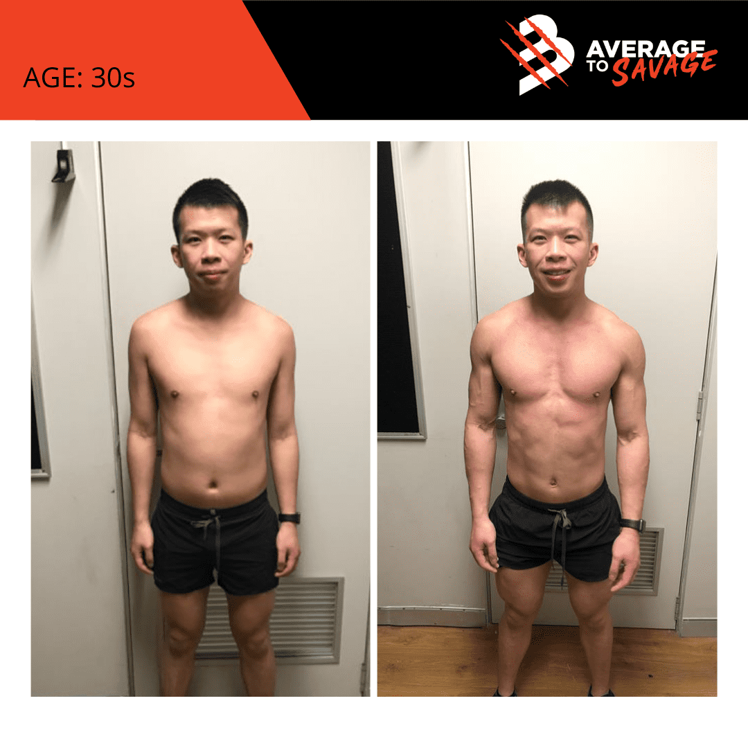 Body transformation picture of personal training client David's front. David was trained by personal trainer Rhys Brooks at Fitness First, Bond St Sydney