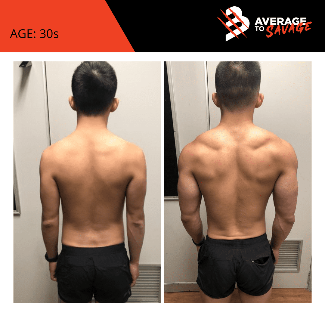 Body transformation picture of personal training client David's back. David was trained by personal trainer Rhys Brooks at Fitness First, Bond St Sydney