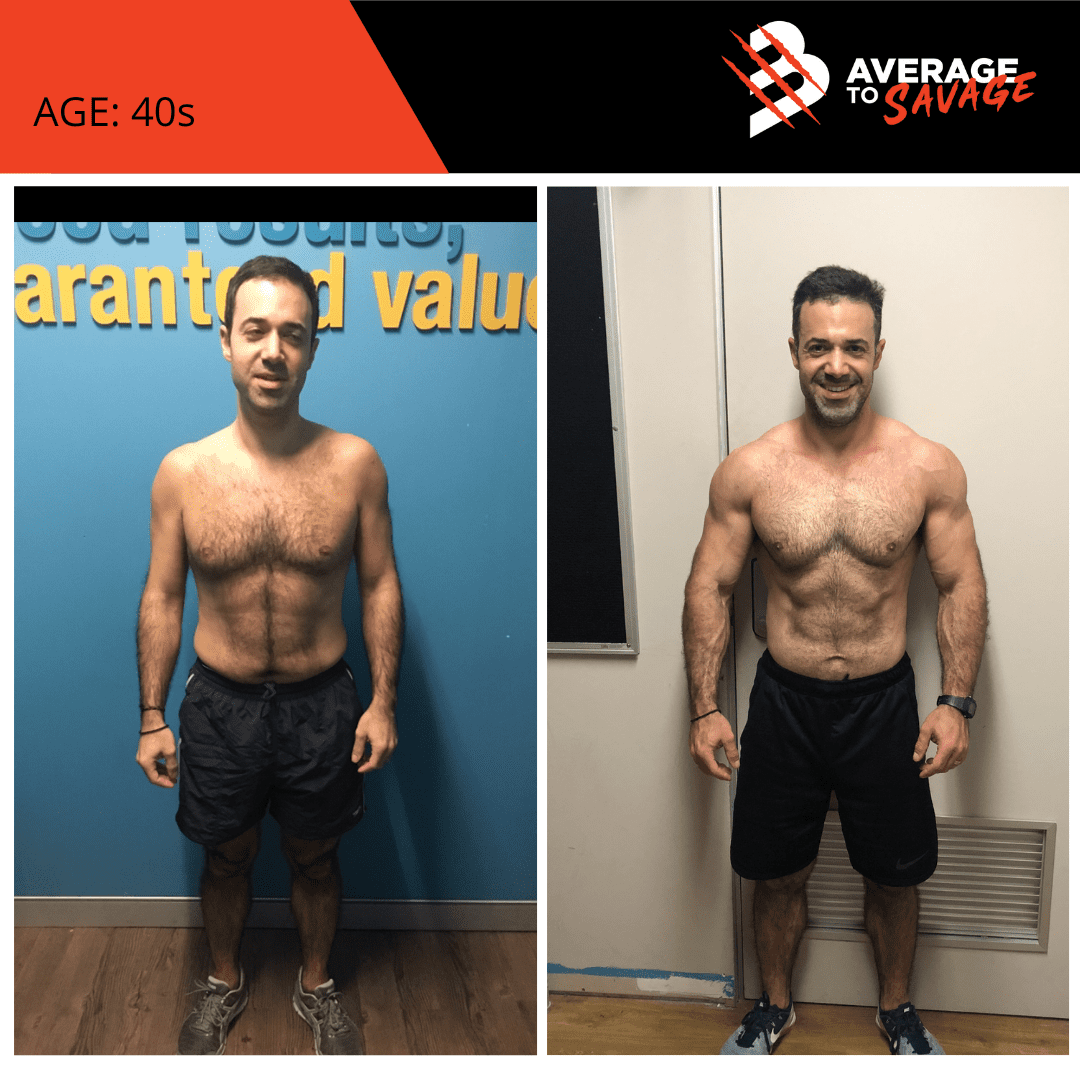 Body transformation picture of personal training client Geordie's front. Geordie was trained by personal trainer Rhys Brooks at Fitness First, Bond St Sydney