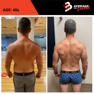 Body transformation picture of personal training client Eitenne's back. Eitenne was trained by personal trainer Rhys Brooks at Fitness First, Bond st Sydney