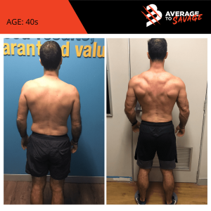 Body transformation picture of personal training client Gordie's back. Geordie was trained by personal trainer Rhys Brooks at Fitness First, Bond St Sydney