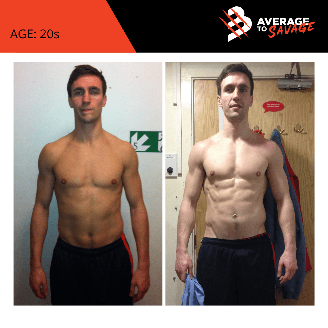 Body transformation picture of personal training client Josh's front. Josh was trained by personal trainer Rhys Brooks at Fitness First, Bond St Sydney