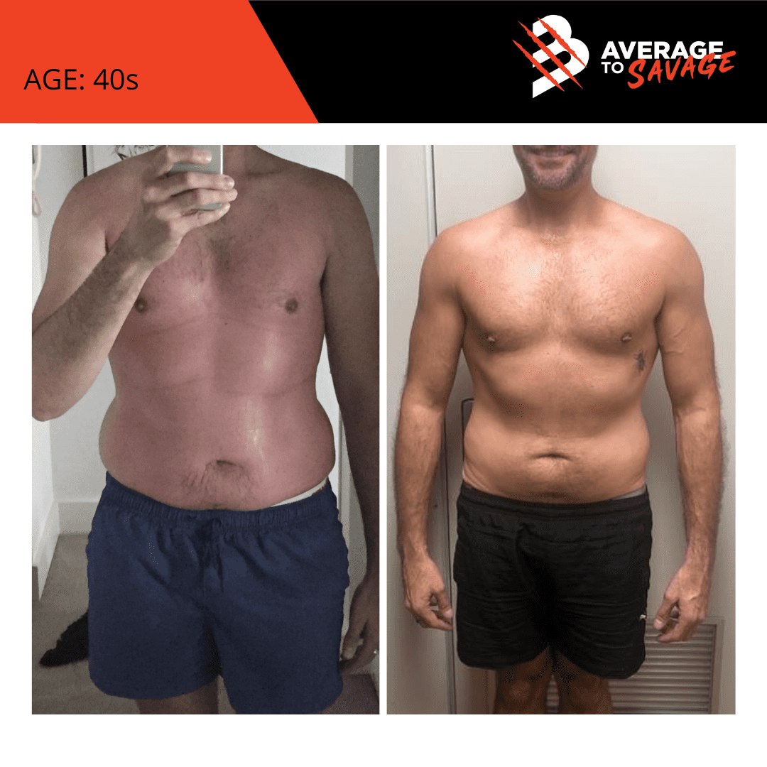 Body transformation picture of personal training client Ben's front. Ben was trained by personal trainer Rhys Brooks at Fitness First, Bond st Sydney