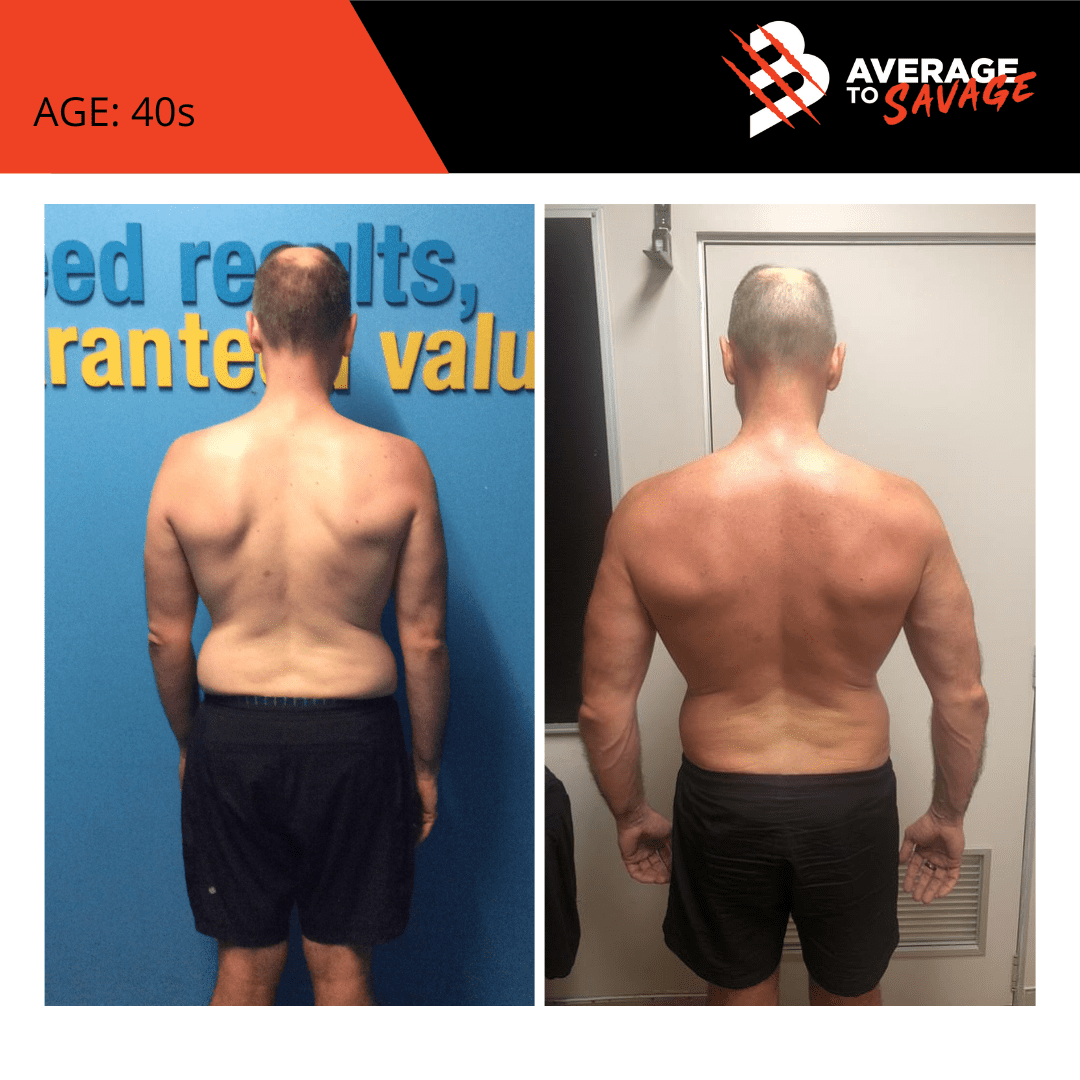 Body transformation picture of personal training client Ben's back. Ben was trained by personal trainer Rhys Brooks at Fitness First, Bond st Sydney