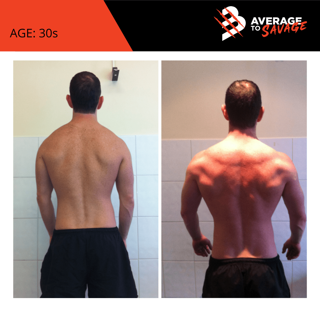 Body transformation picture of personal training client Guy's back. Guy was trained by personal trainer Rhys Brooks at Fitness First, Bond st Sydney