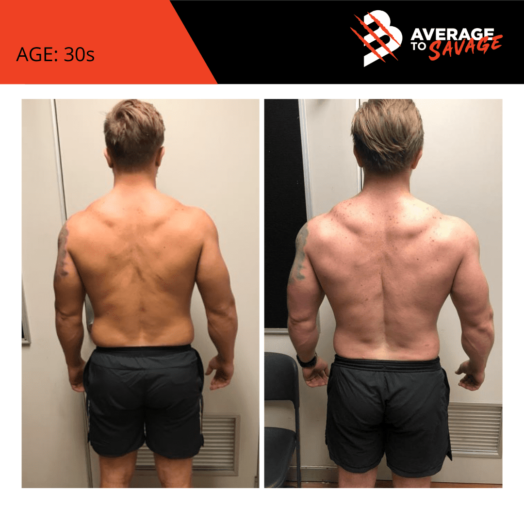 Body transformation picture of personal training client Jordan's front. Jordan was trained by personal trainer Rhys Brooks at Fitness First, Bond St Sydney