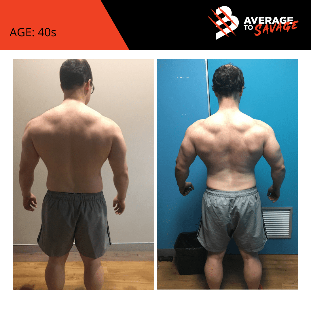 Body transformation picture of personal training client Geoff's back. Geoff was trained by personal trainer Rhys Brooks at Fitness First, Bond St Sydney