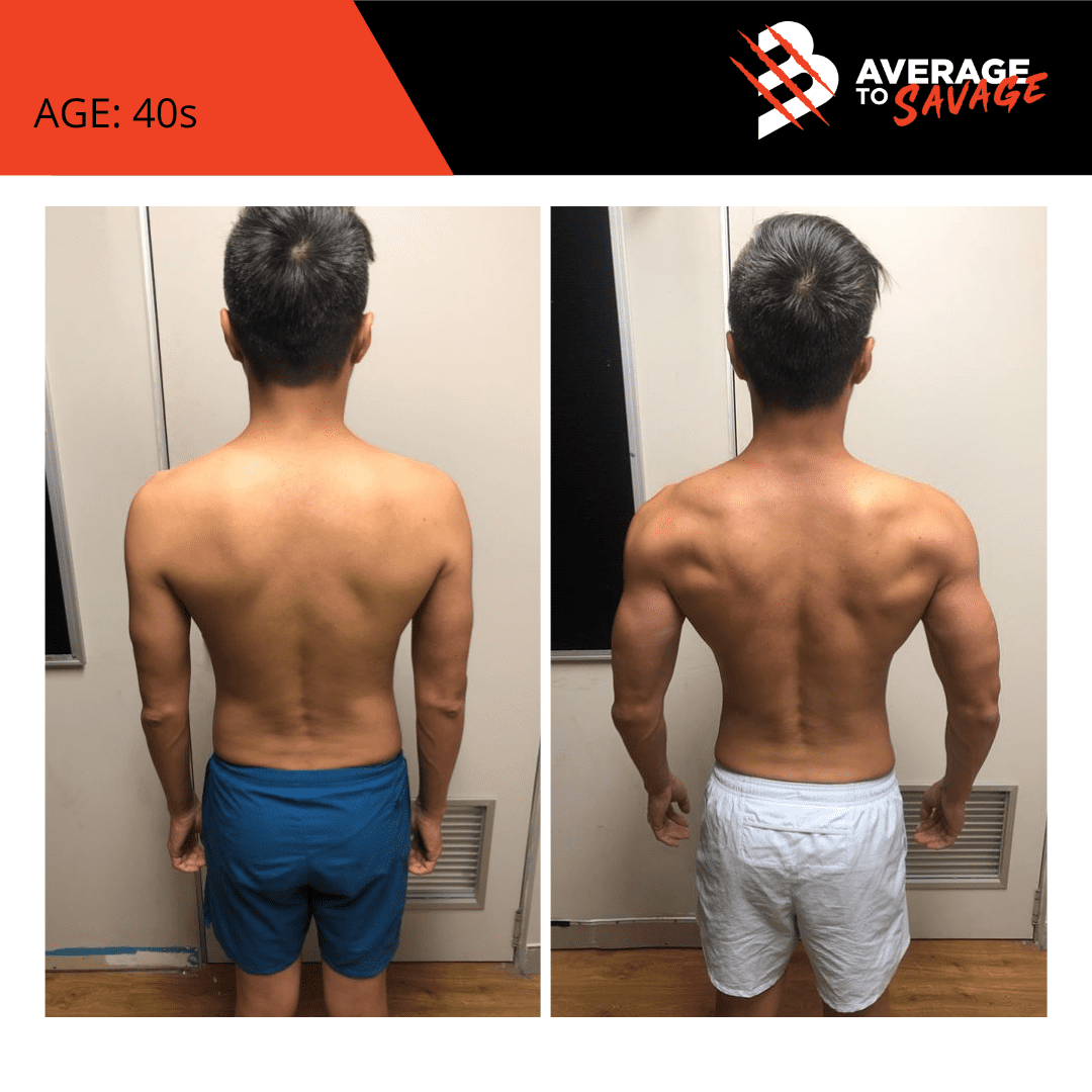 Body transformation picture of personal training client Adrian's back. Adrian was trained by personal trainer Rhys Brooks at Fitness First, Bond St Sydney