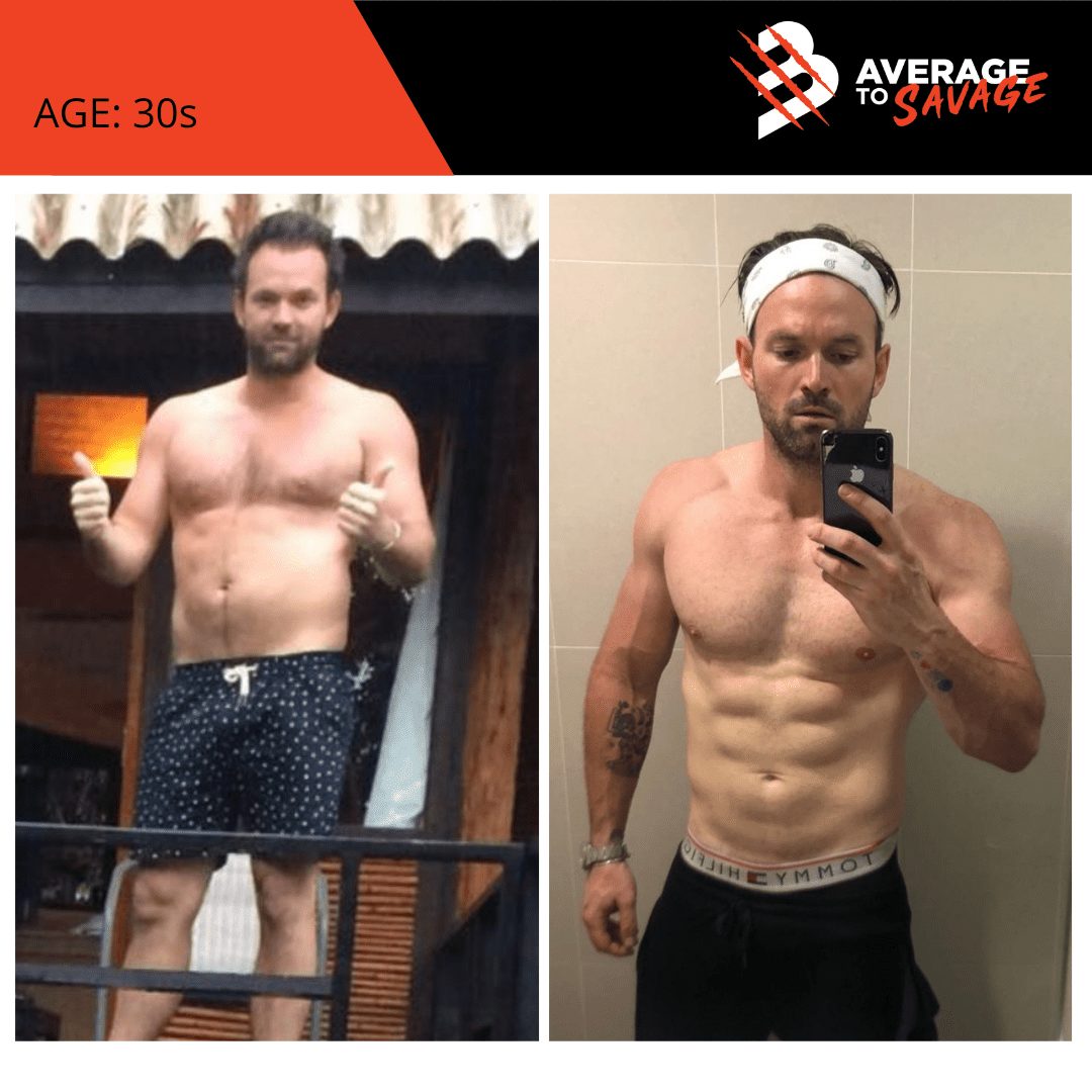Body transformation picture of personal training client Brendan's front. Brendan was trained by personal trainer Rhys Brooks at Fitness First, Bond St Sydney