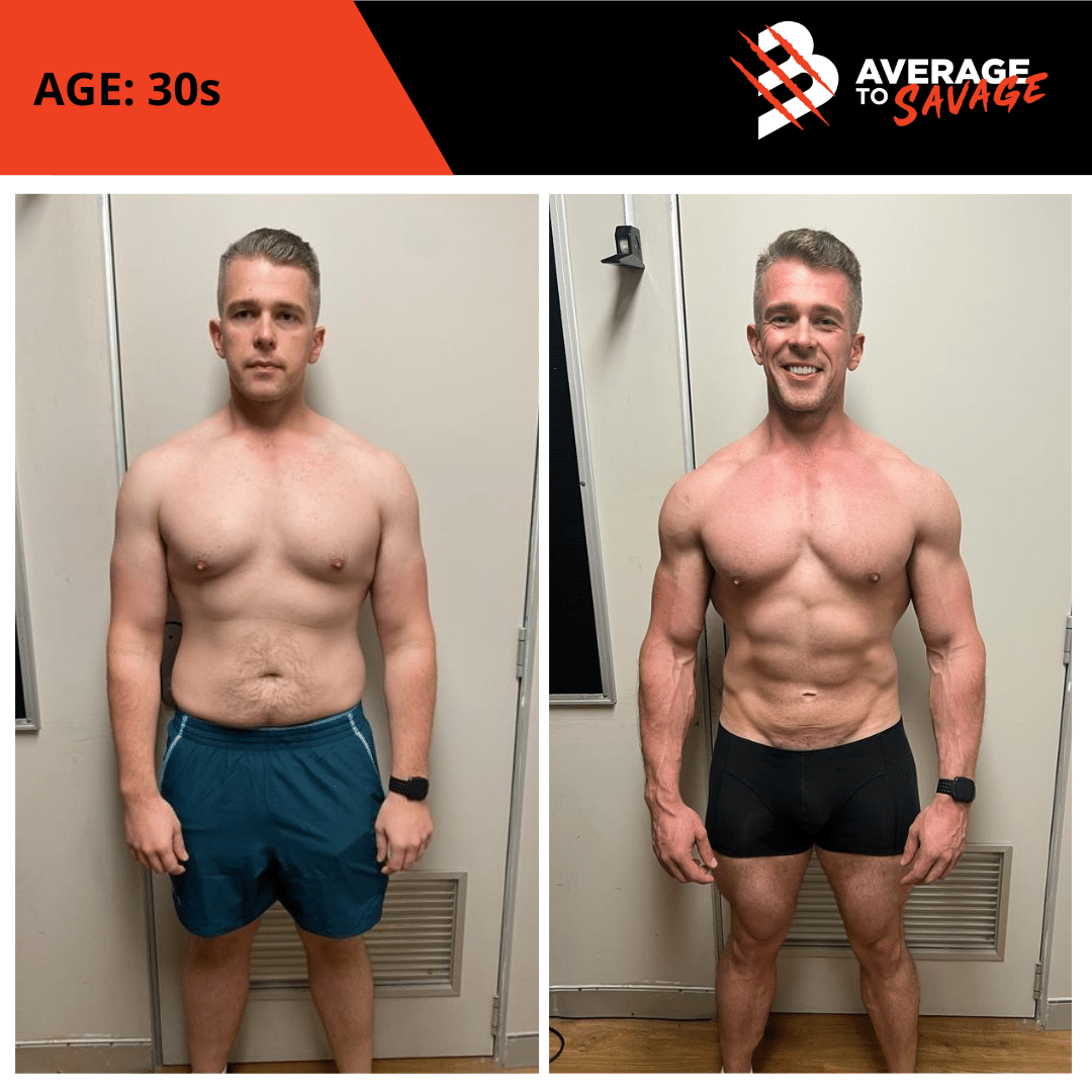 Body transformation picture of client Arn's front. Arn was trained by personal trainer Rhys Brooks